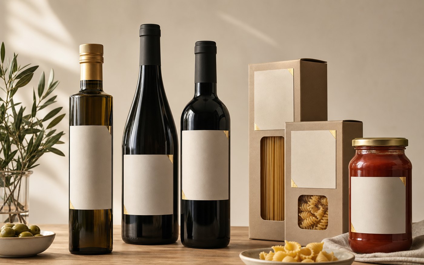 Linha de alimentos e vinhos com marca própria
