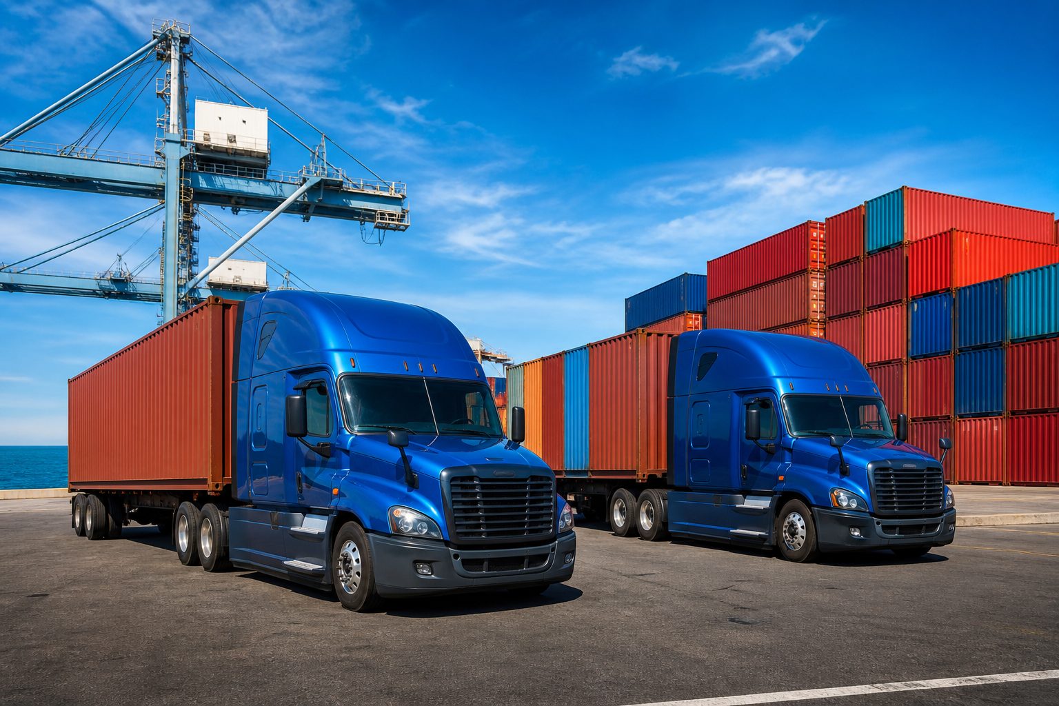 Distribuição terrestre com containers no porto